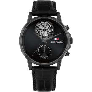 Tommy Hilfiger Men’s Multifunction Watch – Genuine Leather Strap and Skeleton Sub-Eye Dial – Water Resistant up to 50m – Modern, Contemporary Timepiece – Gift for Him 40mm(Black)