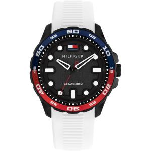 Tommy Hilfiger Men’s Quartz Regatta Watch – Silicone Strap, Rotating Sport Bezel – Water Resistant up to 100m – Contemporary, Bold Timepiece – Gift for Him 42mm(White)