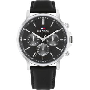 Tommy Hilfiger Men’s Watch – 44 mm Quartz Multifunction Stainless Steel Case, CD-Textured Sunray Dial with Diamond-Cut Sub-Dials, Leather Strap – Classic Dress Watch for Men