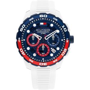 Tommy Hilfiger TH-Regatta Men’s Chronograph Quartz Watch – 44mm Stainless Steel Case, Rotating Bezel, Silicone Strap, Nautical- Inspired Sport Style, Gift for Him(White)