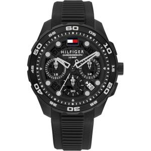 Tommy Hilfiger TH-Regatta Men’s Chronograph Quartz Watch – 44mm Stainless Steel Case, Rotating Bezel, Silicone Strap, Nautical- Inspired Sport Style, Gift for Him(Black)