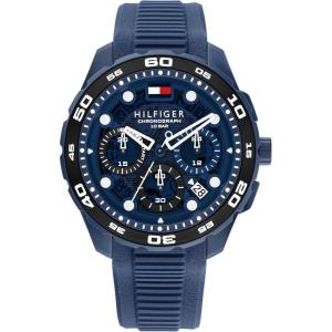 Tommy Hilfiger TH-Regatta Men’s Chronograph Quartz Watch – 44mm Stainless Steel Case, Rotating Bezel, Silicone Strap, Nautical- Inspired Sport Style, Gift for Him(Blue)