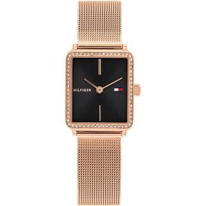 Tommy Hilfiger Women’s Quartz Watch, Mini Stainless Steel Tank Case with Crystal Bezel, Mesh Bracelet(Rose Gold)