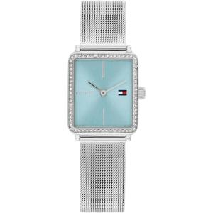 Tommy Hilfiger Women’s Quartz Watch, Mini Stainless Steel Tank Case with Crystal Bezel, Mesh Bracelet(Silver)