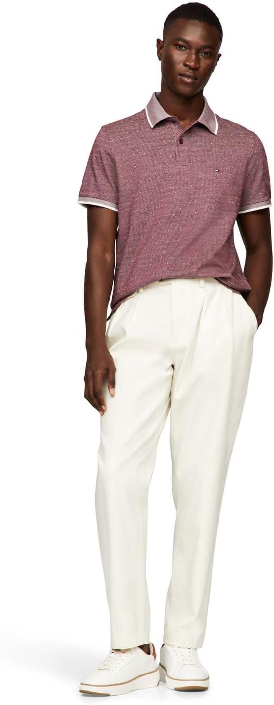 imageTommy Hilfiger Mens Short Sleeve Casual Polo Shirts in Regular Fit with Liquid CottonAop Deep Rouge