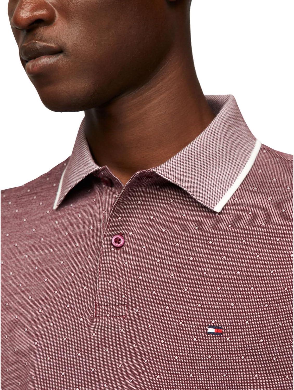 imageTommy Hilfiger Mens Short Sleeve Casual Polo Shirts in Regular Fit with Liquid CottonAop Deep Rouge