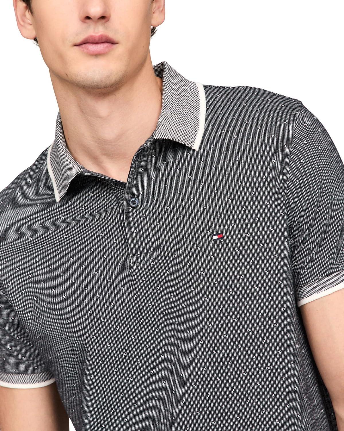 imageTommy Hilfiger Mens Short Sleeve Casual Polo Shirts in Regular Fit with Liquid CottonAop Desert Sky