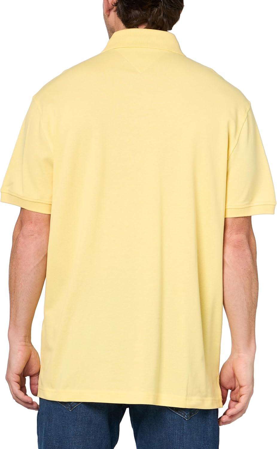 imageTommy Hilfiger Mens Short Sleeve Polo Shirts in Classic Fit with Stretch and Organic Pique CottonCitronella