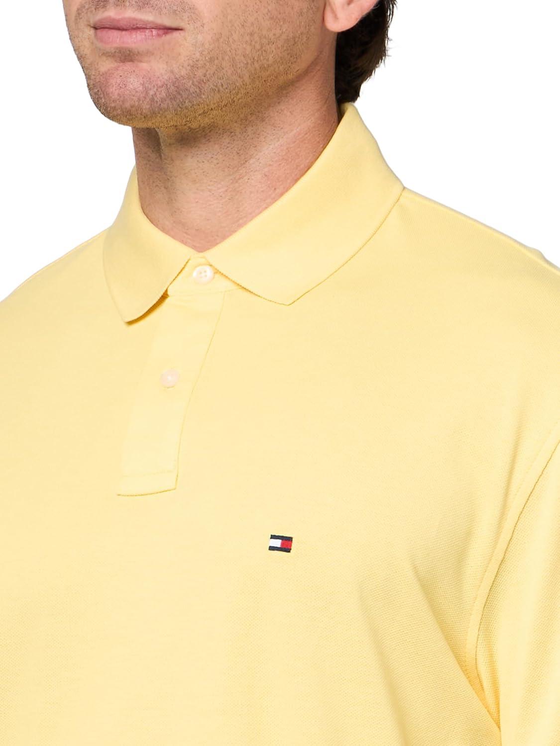 imageTommy Hilfiger Mens Short Sleeve Polo Shirts in Classic Fit with Stretch and Organic Pique CottonCitronella