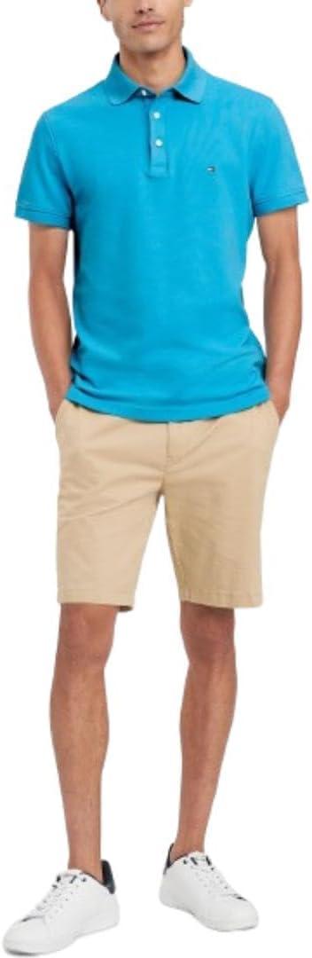 imageTommy Hilfiger Mens Short Sleeve Polo Shirts in Slim Fit with Stretch and Organic Pique CottonSurf Blue