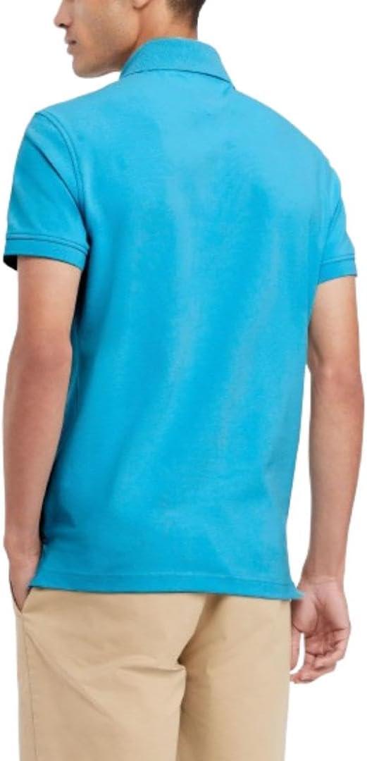 imageTommy Hilfiger Mens Short Sleeve Polo Shirts in Slim Fit with Stretch and Organic Pique CottonSurf Blue