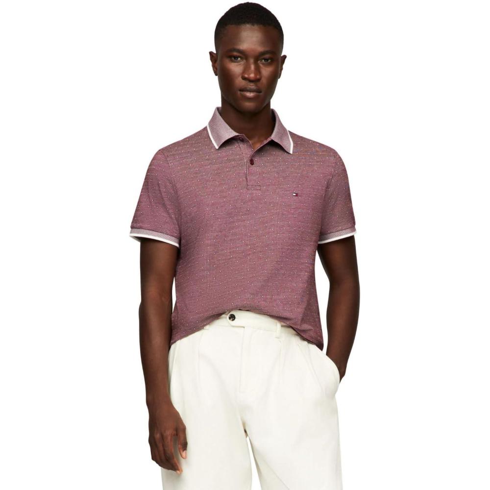 imageTommy Hilfiger Mens Short Sleeve Casual Polo Shirts in Regular Fit with Liquid CottonAop Deep Rouge