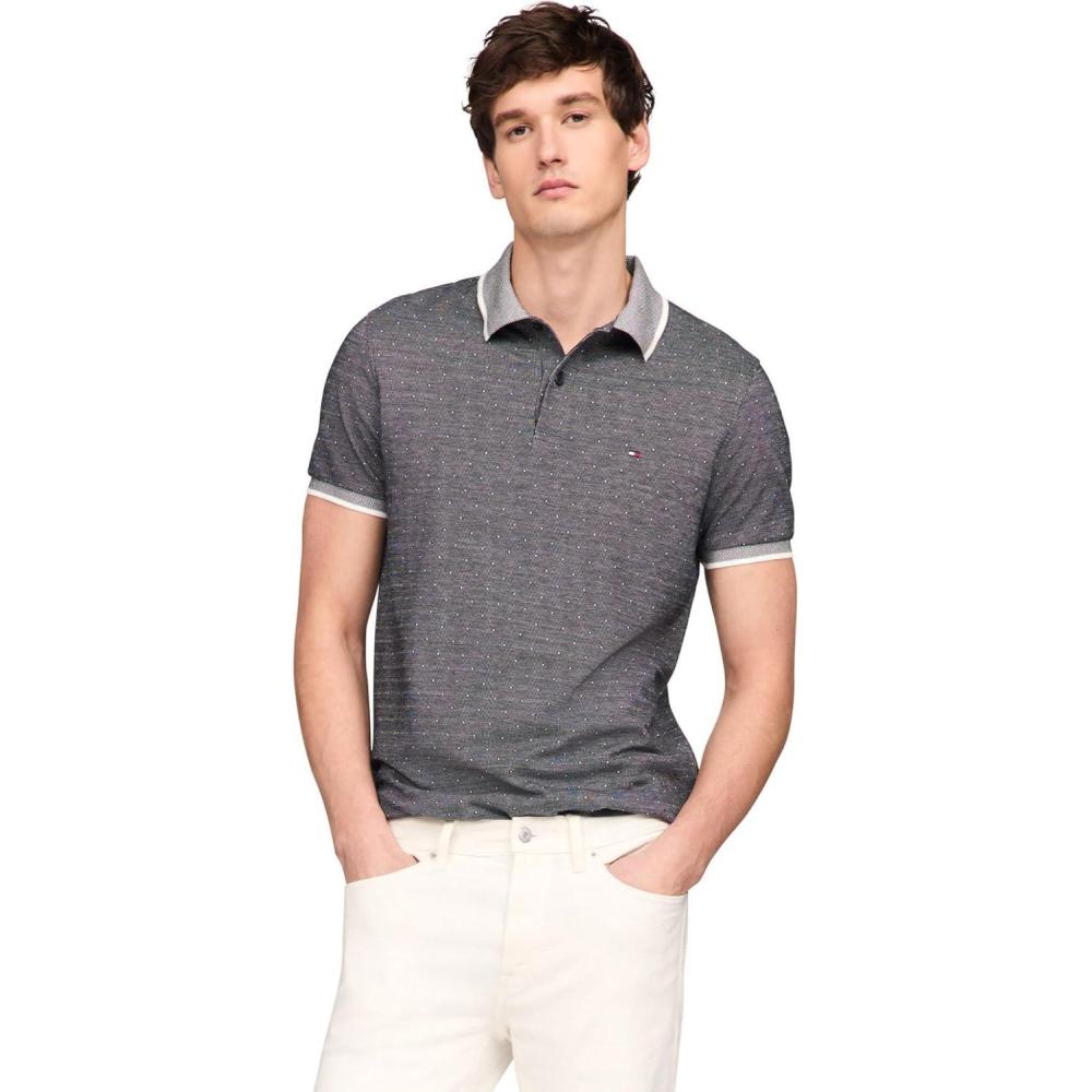 imageTommy Hilfiger Mens Short Sleeve Casual Polo Shirts in Regular Fit with Liquid CottonAop Desert Sky