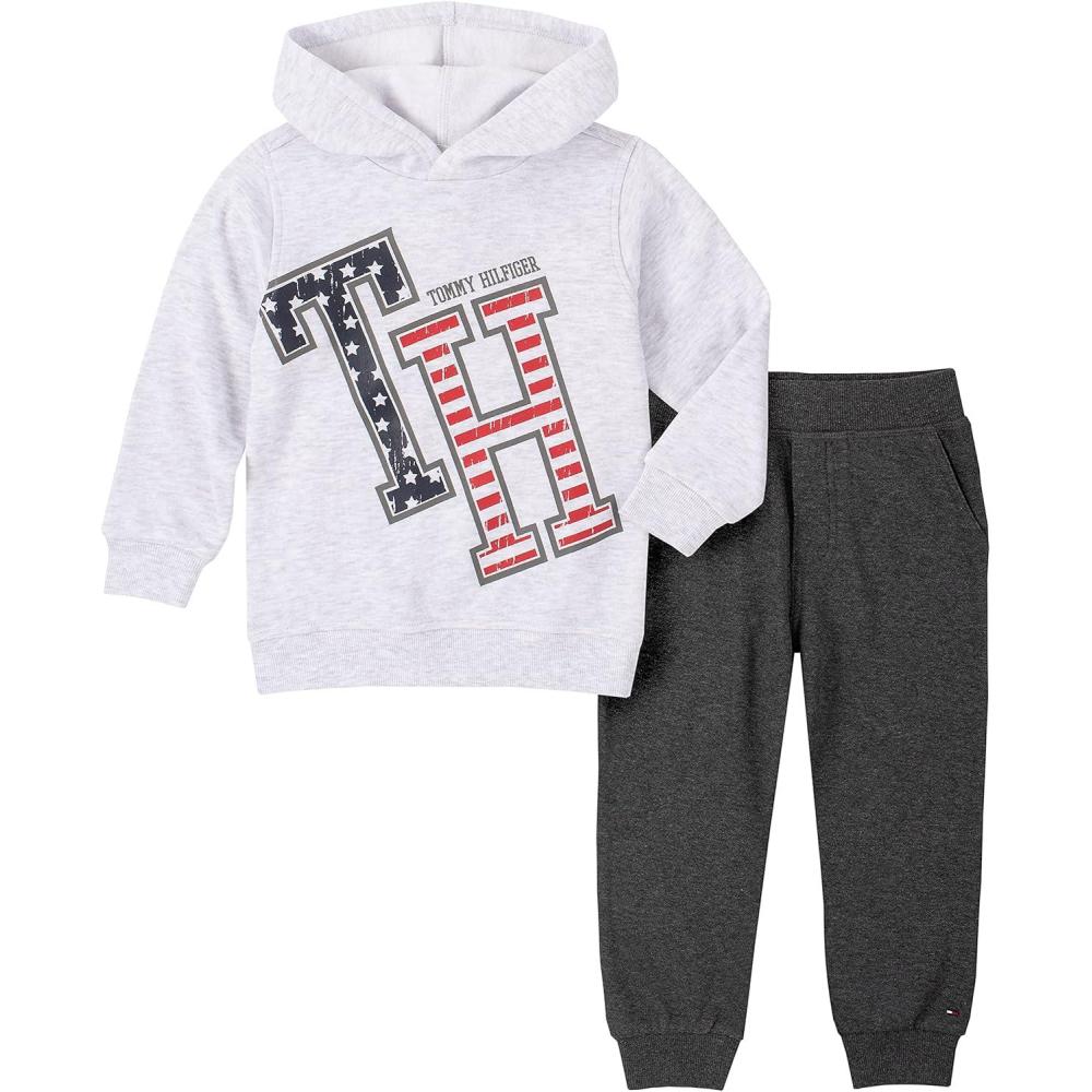 imageTommy Hilfiger Baby Boys 2 Pieces Hooded Jog SetWhite HeatherGranite Heather