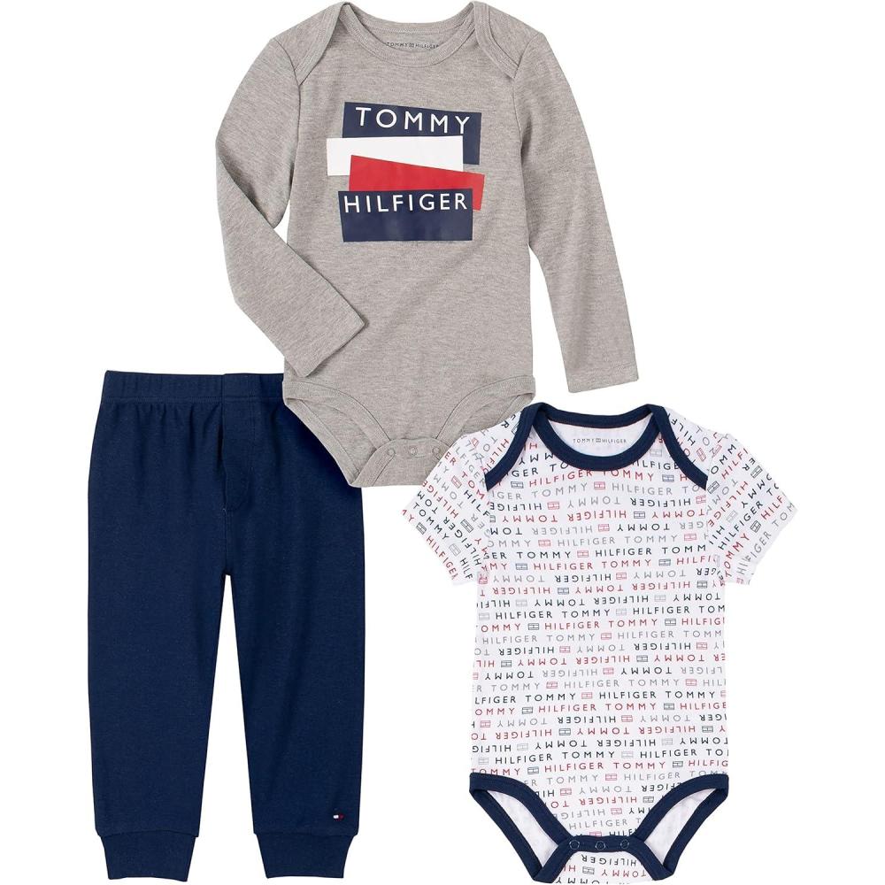 imageTommy Hilfiger Baby Boys 3 Pieces Bodysuit Pants SetHeather Mist Bright WhiteMedieval Blue