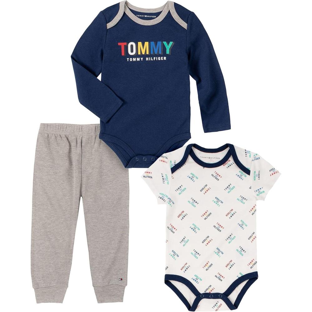 imageTommy Hilfiger Baby Boys 3 Pieces Bodysuit Pants SetMedieval BlueHeather MistMarshmallow