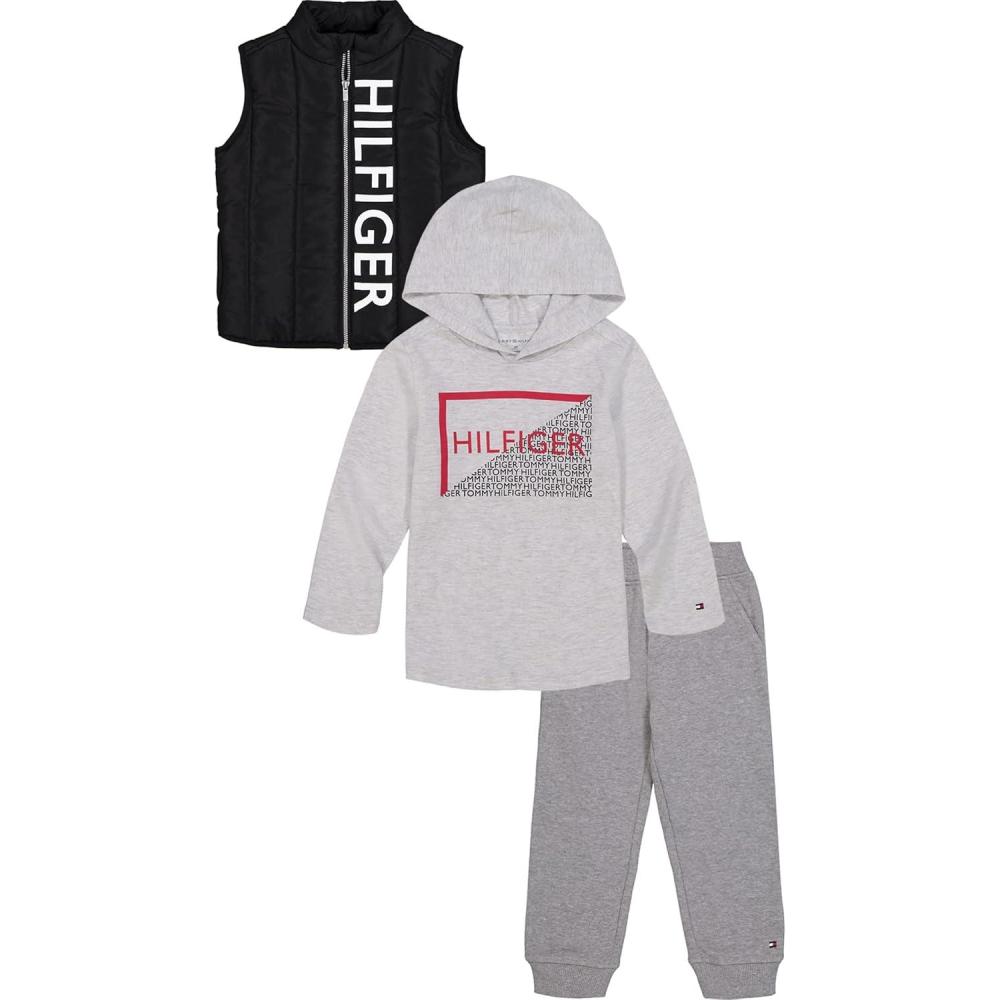 imageTommy Hilfiger Baby Boys 3 Pieces Puffy Vest Pants Set Deep BlackWhite HeatherGranite Heather 18 Months US
