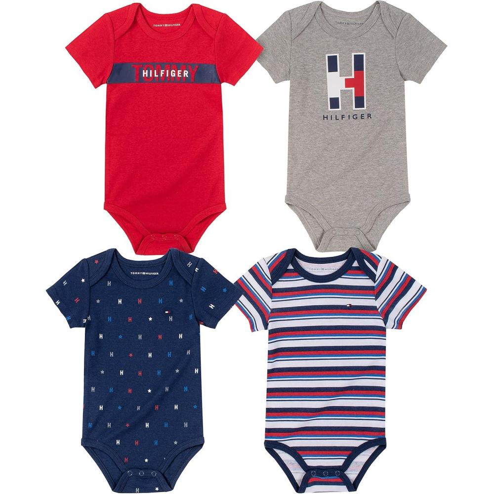 imageTommy Hilfiger Baby Boys 4 Pieces Pack BodysuitsMedieval BlueHeather MistTango RedBright White