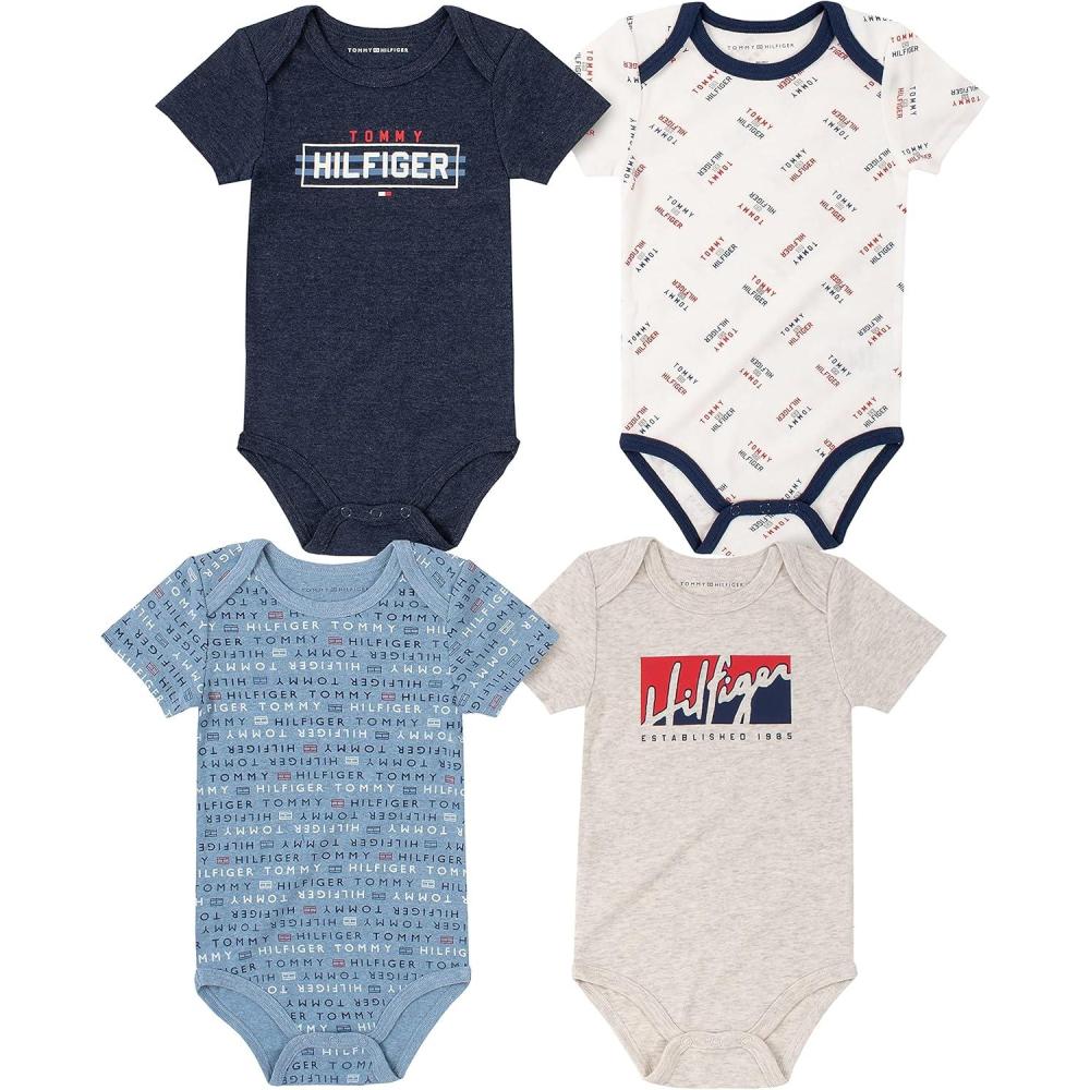 imageTommy Hilfiger Baby Boys 4 Pieces Pack BodysuitsMedieval BlueQuiet HarborMarshmallowOatmeal Heather