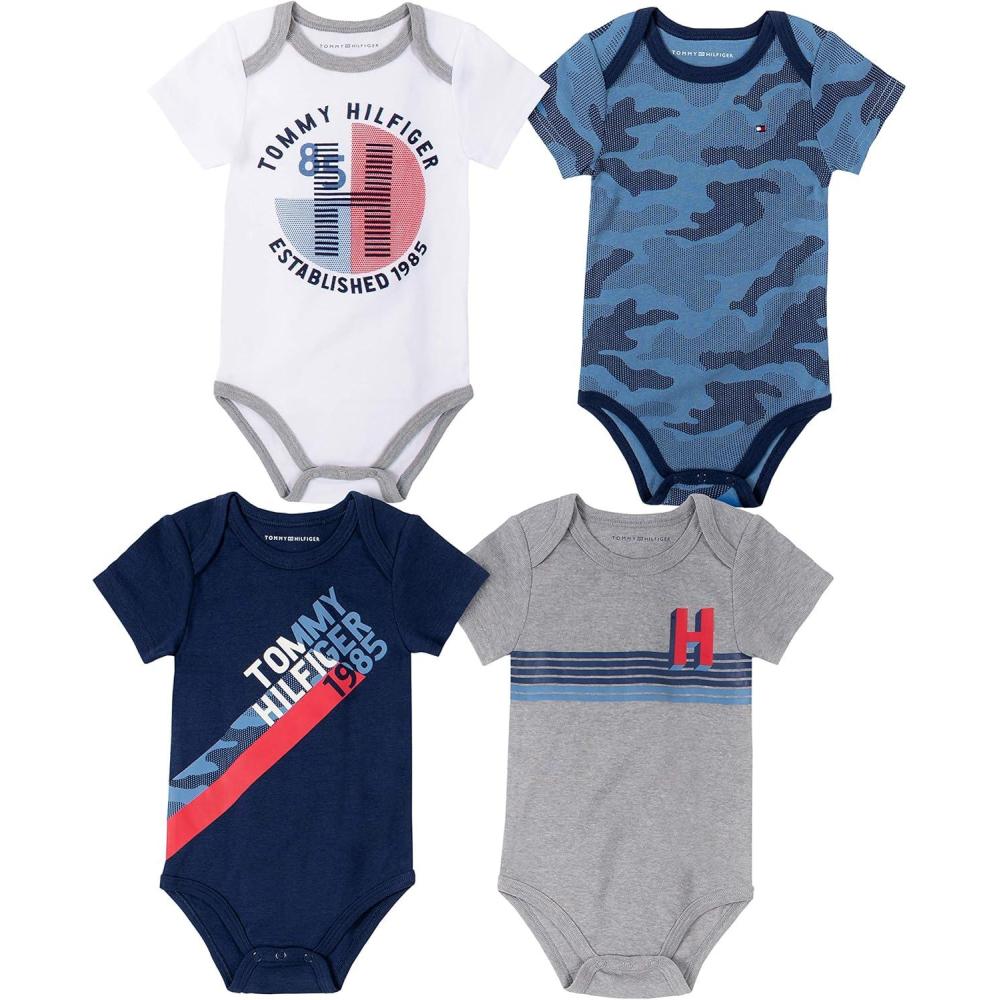 imageTommy Hilfiger Baby Boys 4 Pieces Pack BodysuitsNavyBlueGrayWhite