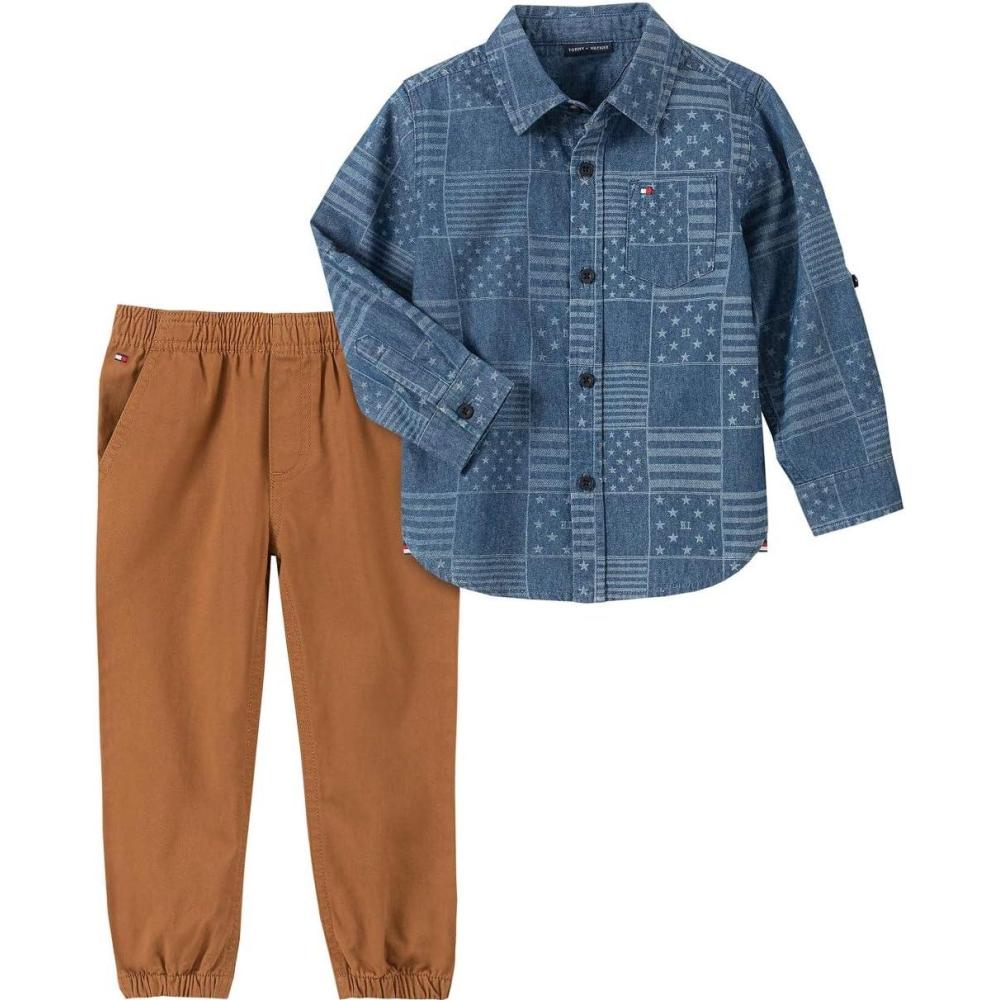 imageTommy Hilfiger babyboys 2 Pieces Shirt Pants SetBlueKhaki