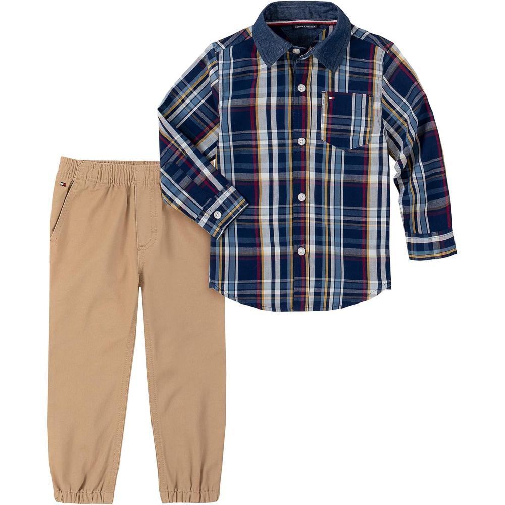 imageTommy Hilfiger babyboys 2 Pieces Shirt Pants SetNavy PlaidBritish Khaki
