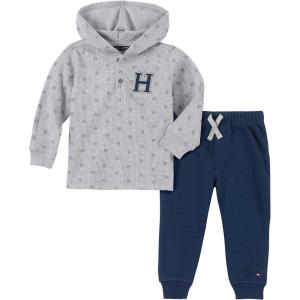 Tommy Hilfiger 2 Pieces Hooded Pants Set baby-boys(Gray/Navy)