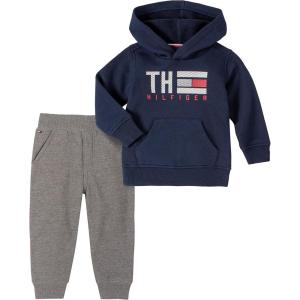 Tommy Hilfiger 2 Pieces Hooded Pants Set baby-boys(Navy/Gray)