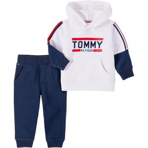 Tommy Hilfiger 2 Pieces Hooded Pants Set baby-boys(White/Navy)