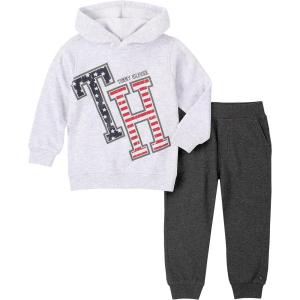 Tommy Hilfiger Baby Boys’ 2 Pieces Hooded Jog Set(White Heather/Granite Heather)