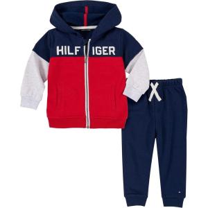 Tommy Hilfiger Baby Boy’s 2 Pieces Jacket Pants Set(Medieval Blue/Tango Red/White Heather)