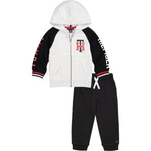 Tommy Hilfiger Baby Boy’s 2 Pieces Jacket Pants Set(White Heather/Deep Black/Tango Red)