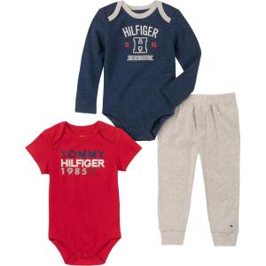 Tommy Hilfiger Baby Boy’s 3 Pieces Bodysuit Pants Set(Navy/Red/Oatmeal Heather)