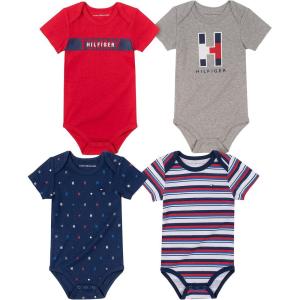 Tommy Hilfiger Baby Boys’ 4 Pieces Pack Bodysuits(Medieval Blue/Heather Mist/Tango Red/Bright White)