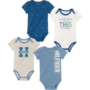 Tommy Hilfiger Baby Boys’ 4 Pieces Pack Bodysuits(Navy/Oatmeal/Vanilla)