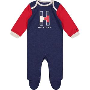 Tommy Hilfiger Baby Boys’ Footed Coverall(Single Dyed Medieval Blue/Tango Red/Oatmeal Heather)