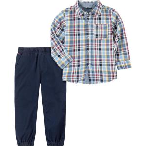 Tommy Hilfiger baby-boys 2 Pieces Shirt Pants Set(Plaid/Blue)