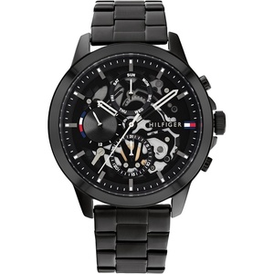 Tommy Hilfiger Men’s Watch – 44 mm Quartz Multifunction, Stainless Steel Case, Skeleton Dial with Textured Reflector Ring, Link Bracelet – Dress Watch for Men