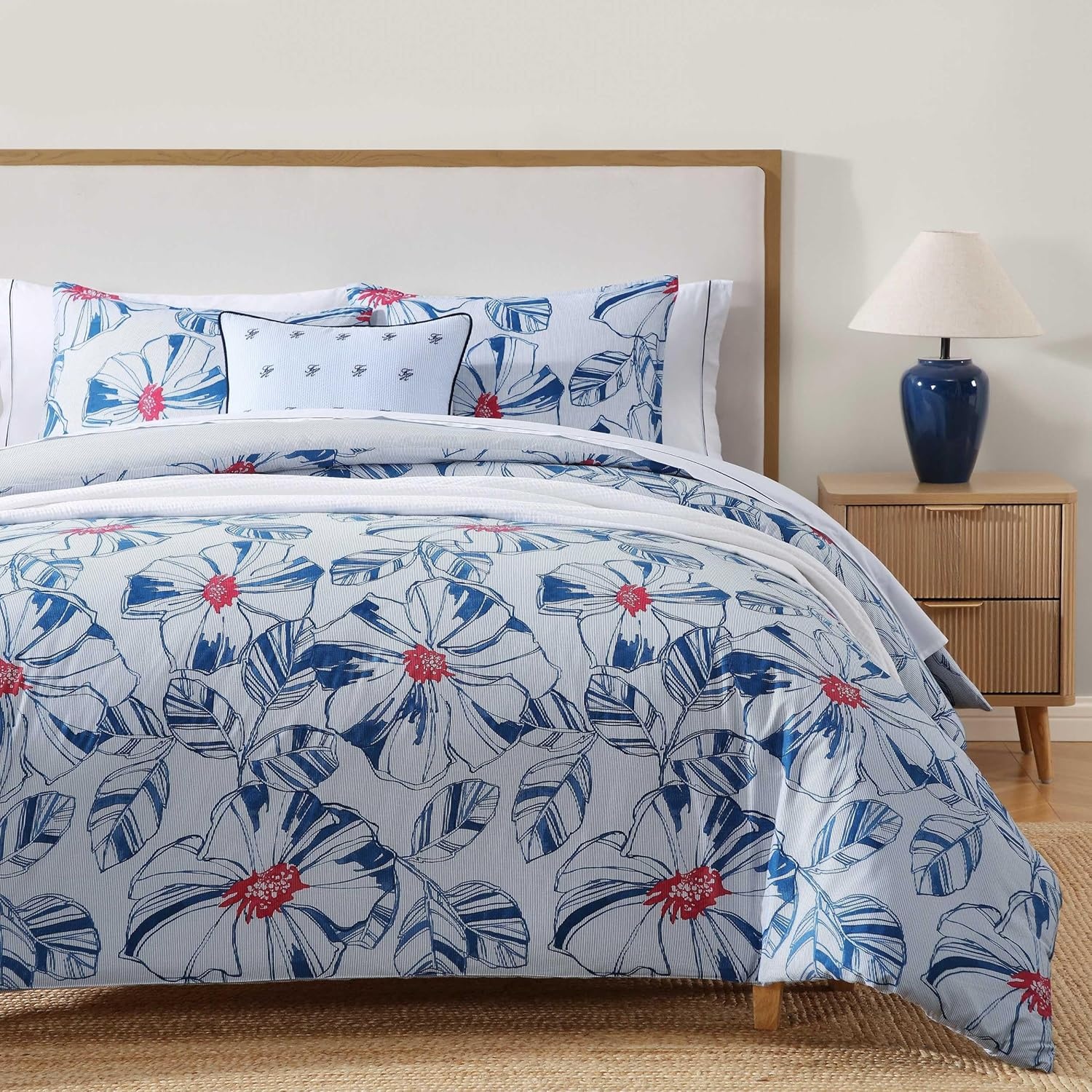 image:imageTommy Hilfiger Queen Comforter Set Reversible Floral amp Striped Bedding with a Naturally Soft Feel 3 Piece Bed Set with Matching Pillowcases Paradise Cove FloralRosamond Stripe BlueParadise Cove FloralRosamond Stripe Blue