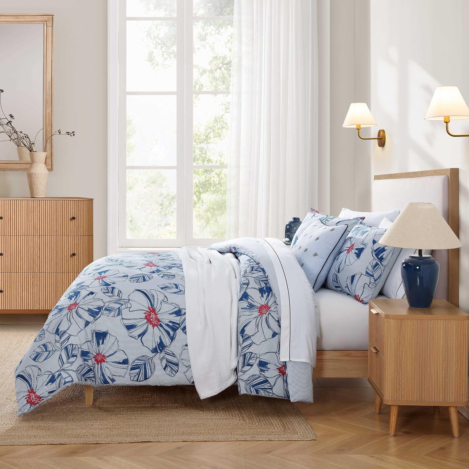 image:imageTommy Hilfiger Queen Comforter Set Reversible Floral amp Striped Bedding with a Naturally Soft Feel 3 Piece Bed Set with Matching Pillowcases Paradise Cove FloralRosamond Stripe BlueParadise Cove FloralRosamond Stripe Blue