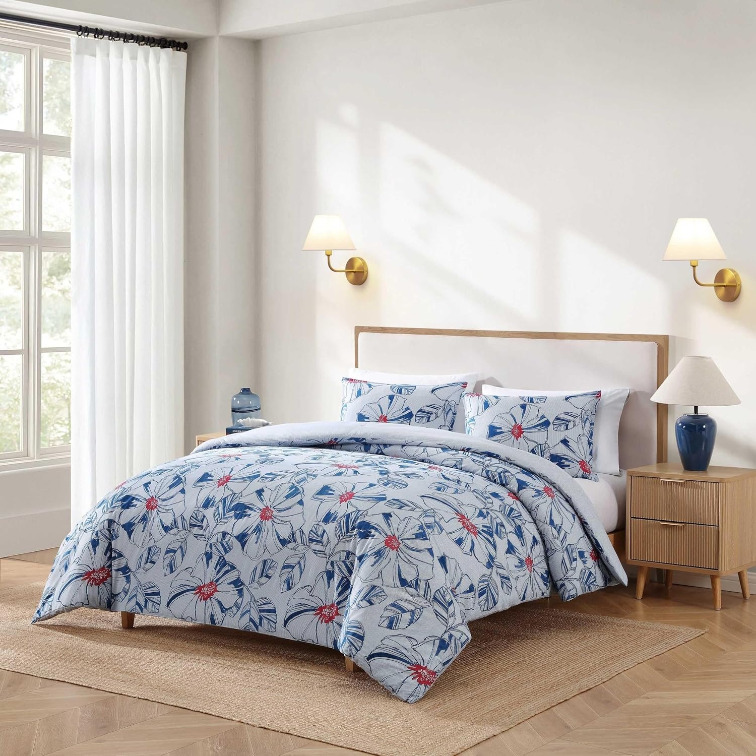 image:imageTommy Hilfiger Queen Comforter Set Reversible Floral amp Striped Bedding with a Naturally Soft Feel 3 Piece Bed Set with Matching Pillowcases Paradise Cove FloralRosamond Stripe BlueParadise Cove FloralRosamond Stripe Blue