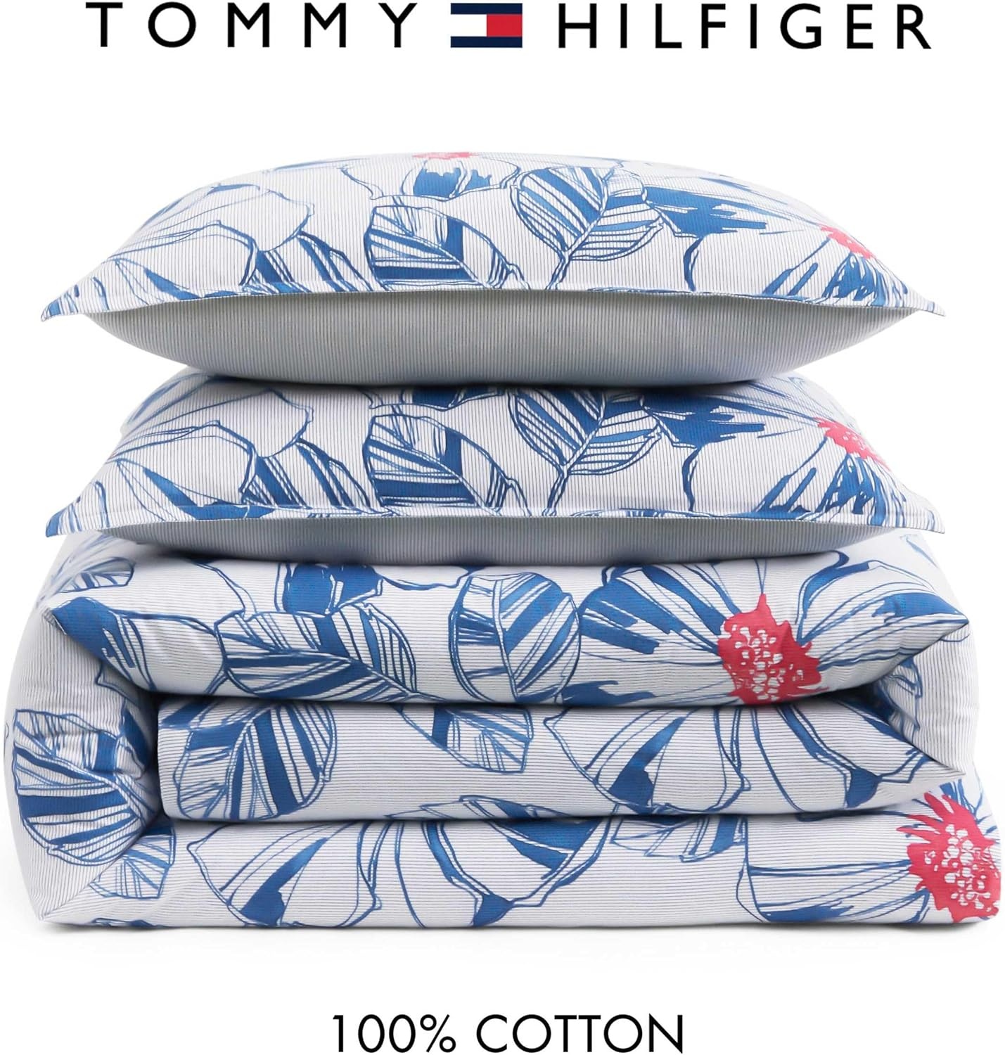 image:imageTommy Hilfiger Queen Comforter Set Reversible Floral amp Striped Bedding with a Naturally Soft Feel 3 Piece Bed Set with Matching Pillowcases Paradise Cove FloralRosamond Stripe BlueParadise Cove FloralRosamond Stripe Blue