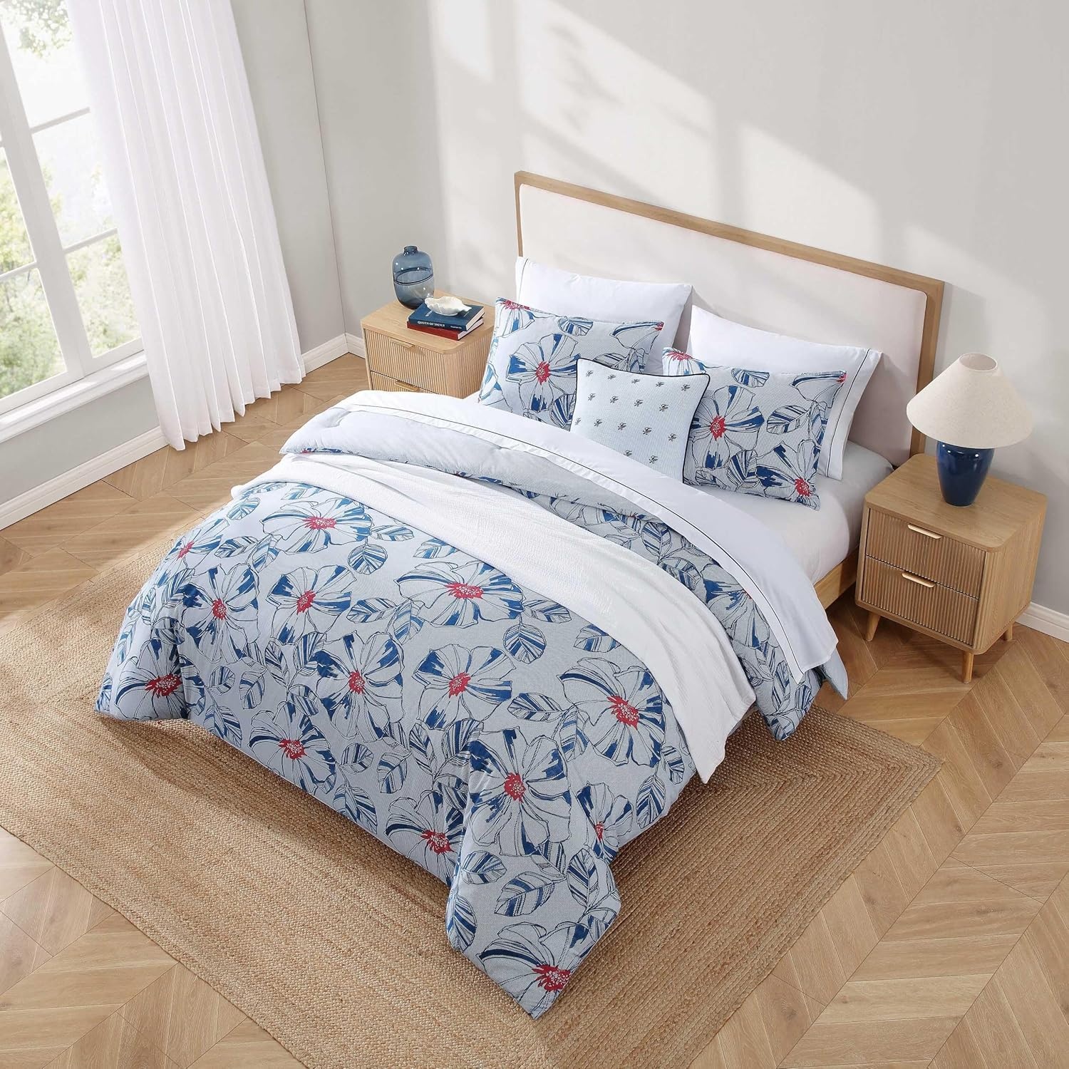 image:imageTommy Hilfiger Queen Comforter Set Reversible Floral amp Striped Bedding with a Naturally Soft Feel 3 Piece Bed Set with Matching Pillowcases Paradise Cove FloralRosamond Stripe BlueParadise Cove FloralRosamond Stripe Blue