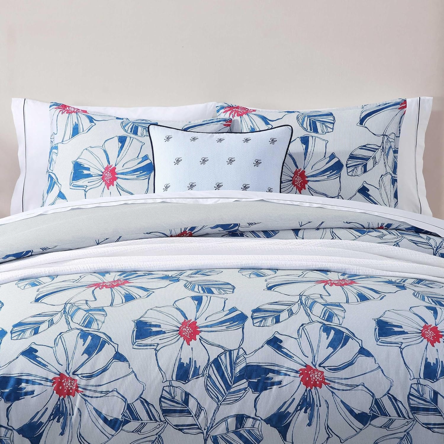 image:imageTommy Hilfiger Queen Comforter Set Reversible Floral amp Striped Bedding with a Naturally Soft Feel 3 Piece Bed Set with Matching Pillowcases Paradise Cove FloralRosamond Stripe BlueParadise Cove FloralRosamond Stripe Blue