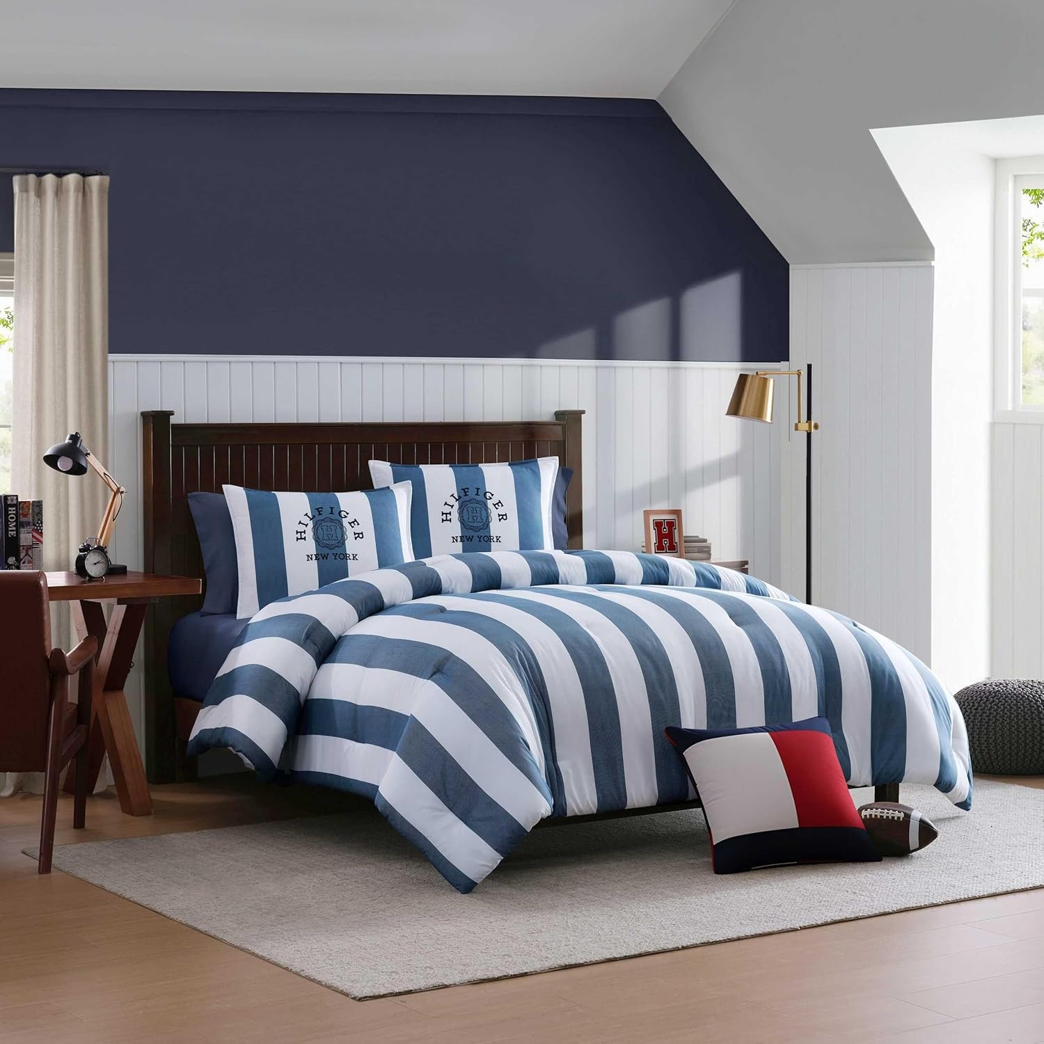 image:imageTommy Hilfiger Queen Comforter Set Soft amp Reversible Striped Bedding for Year Round Comfort 3 Piece Bed Set with Matching Pillowcases Berkeley Stripe Deep BlueBerkeley Stripe Deep Blue