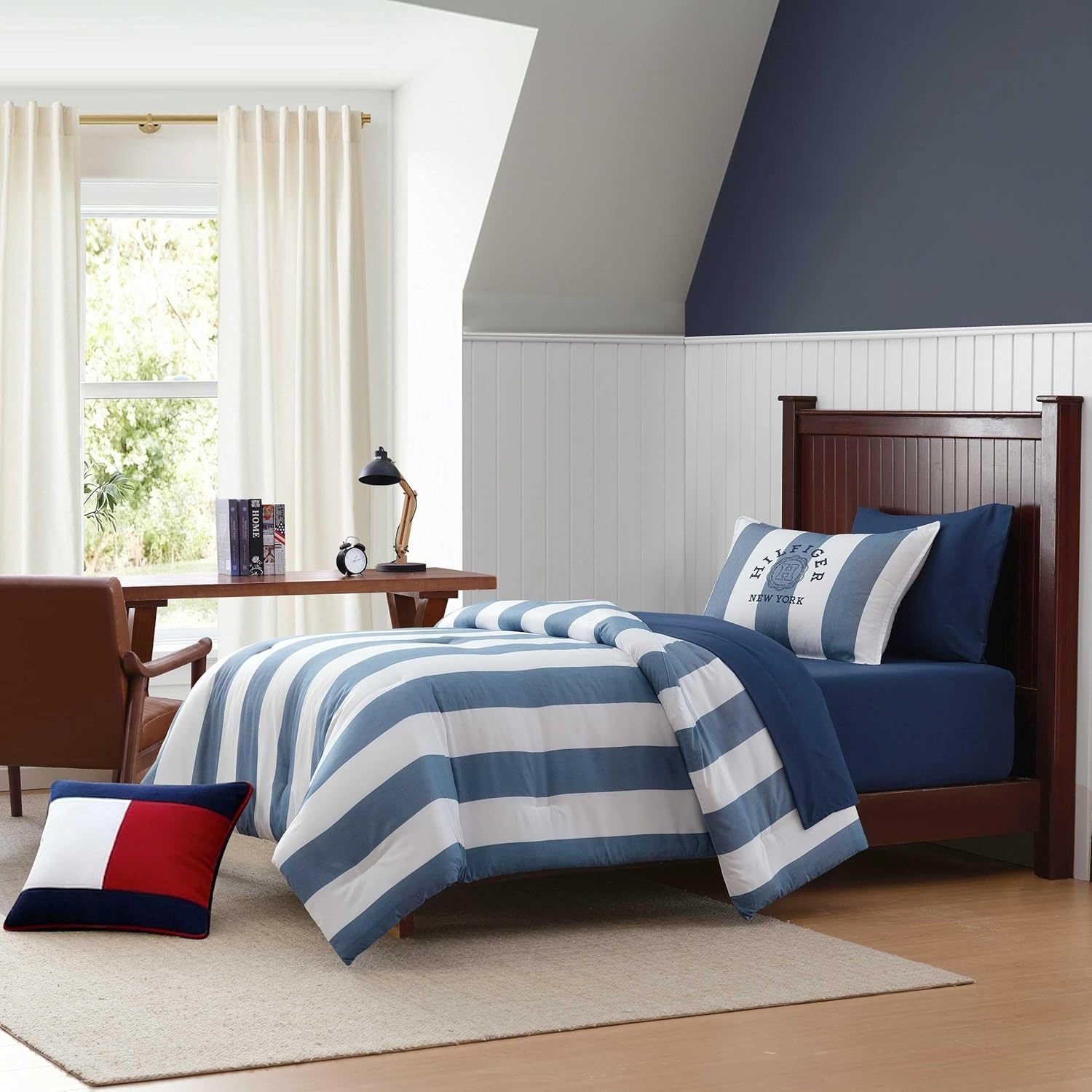 image:imageTommy Hilfiger Queen Comforter Set Soft amp Reversible Striped Bedding for Year Round Comfort 3 Piece Bed Set with Matching Pillowcases Berkeley Stripe Deep BlueBerkeley Stripe Deep Blue