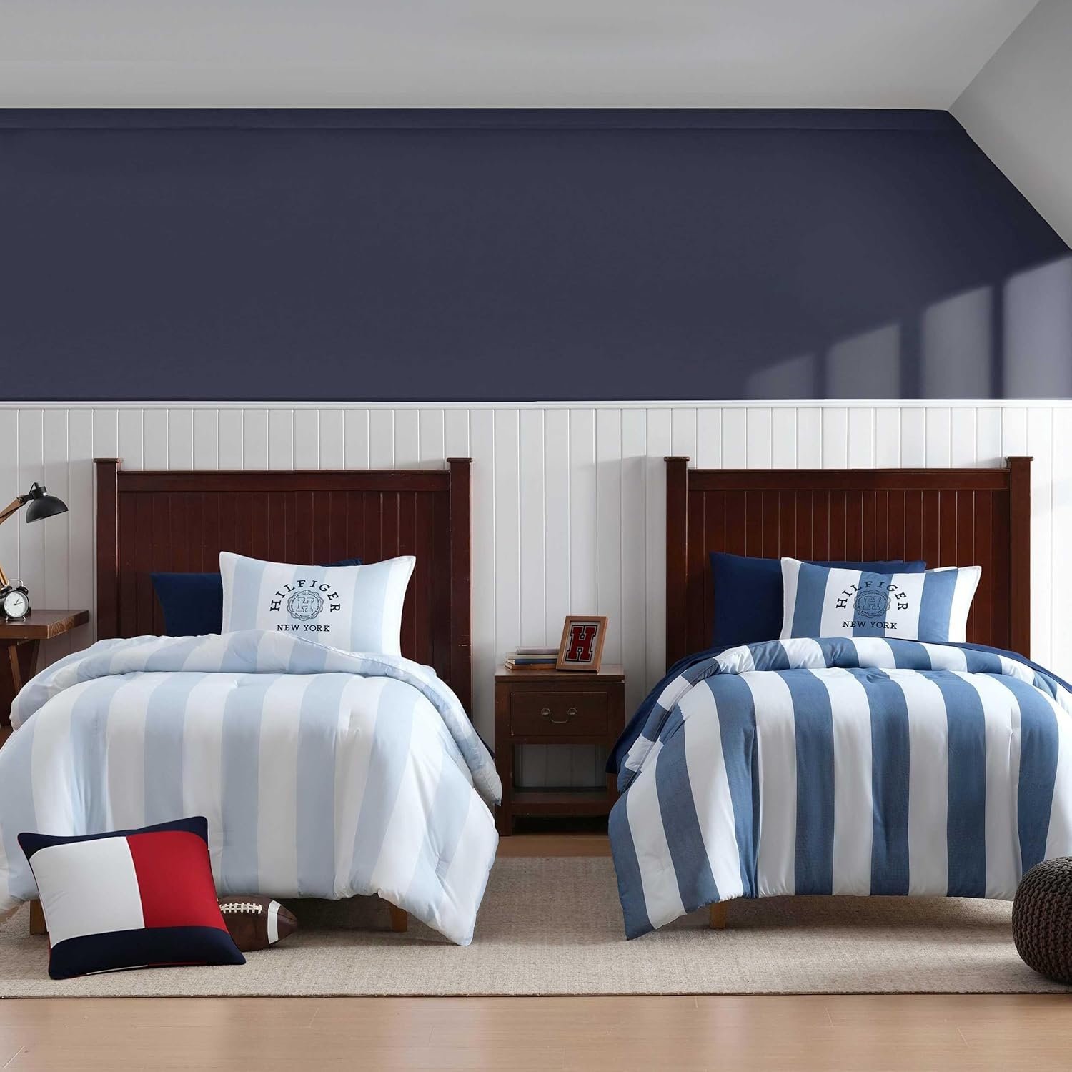 image:imageTommy Hilfiger Queen Comforter Set Soft amp Reversible Striped Bedding for Year Round Comfort 3 Piece Bed Set with Matching Pillowcases Berkeley Stripe Deep BlueBerkeley Stripe Light Blue