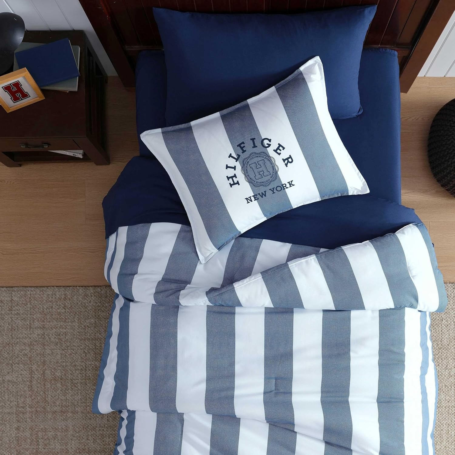 image:imageTommy Hilfiger Queen Comforter Set Soft amp Reversible Striped Bedding for Year Round Comfort 3 Piece Bed Set with Matching Pillowcases Berkeley Stripe Deep BlueBerkeley Stripe Deep Blue