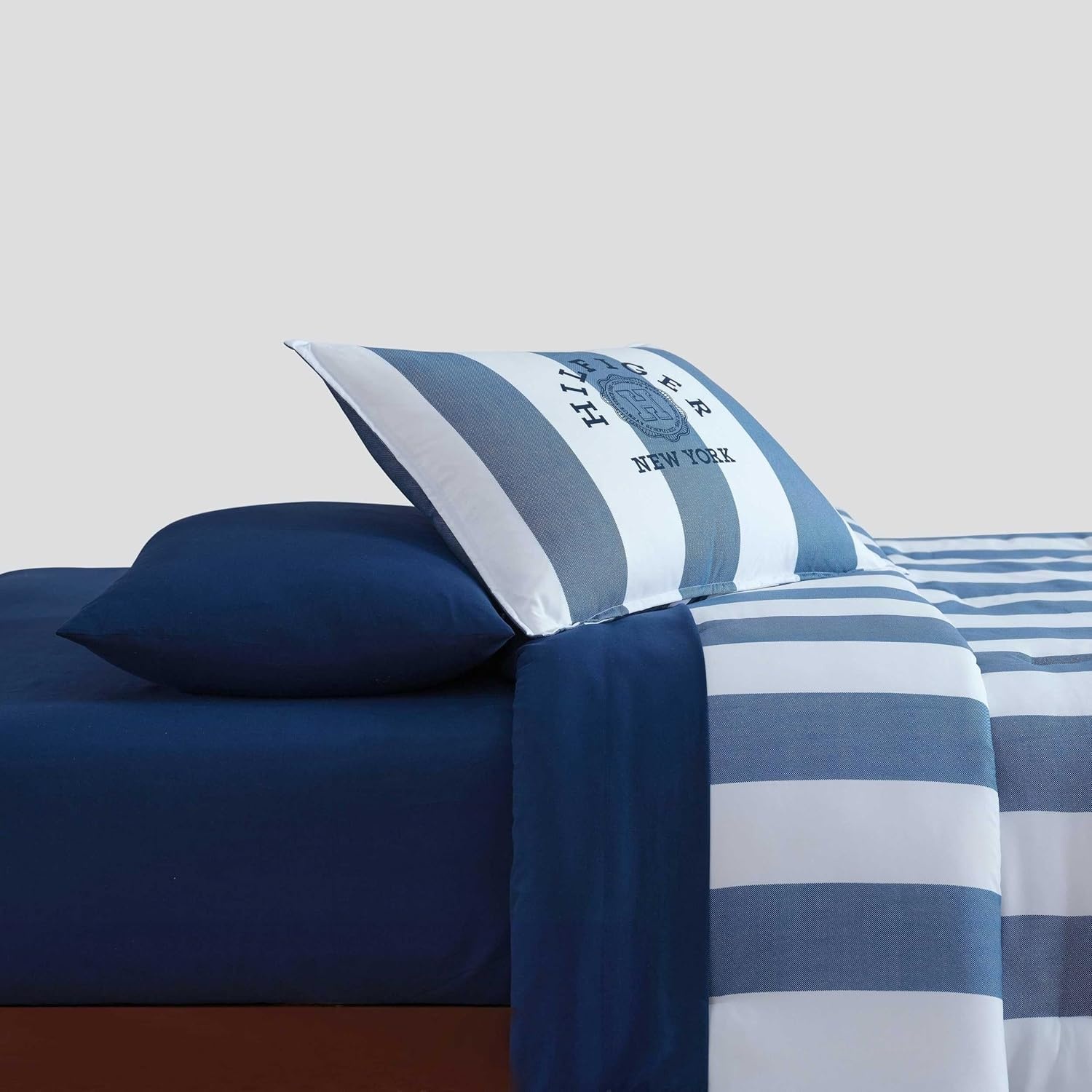 image:imageTommy Hilfiger Queen Comforter Set Soft amp Reversible Striped Bedding for Year Round Comfort 3 Piece Bed Set with Matching Pillowcases Berkeley Stripe Deep BlueBerkeley Stripe Deep Blue