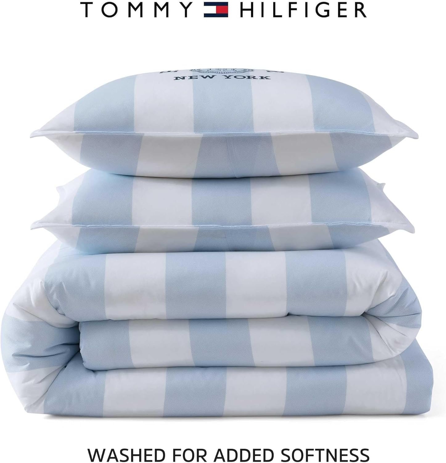 image:imageTommy Hilfiger Queen Comforter Set Soft amp Reversible Striped Bedding for Year Round Comfort 3 Piece Bed Set with Matching Pillowcases Berkeley Stripe Deep BlueBerkeley Stripe Light Blue